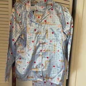 Light Blue Scrabble-Print Men’s Pajama Shirt